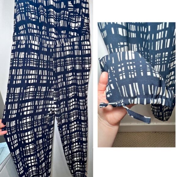 MADEWELL Navy & White Brushstroke Plaid Faux Wrap Cami Jumpsuit Size M - Picture 7 of 12